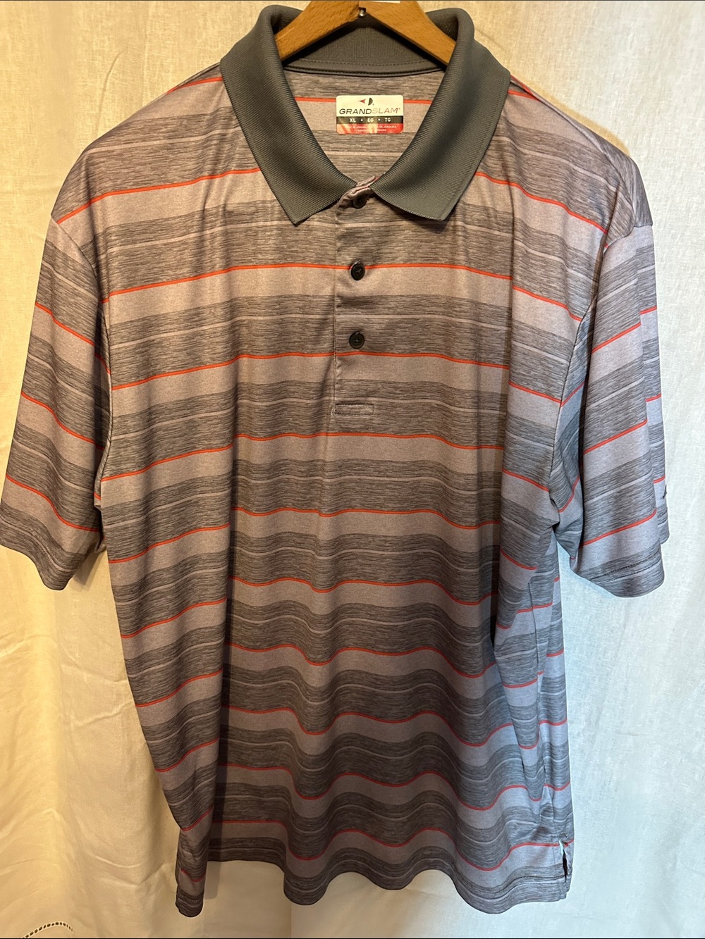 Grand Slam Gray Polo with Red Accent Stripes